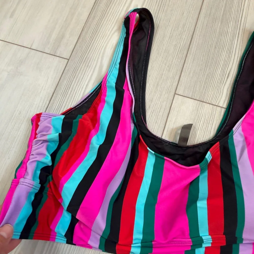 Torrid Multi Color Vertical Stripe Scoop Neck Bikini Swim Top Plus Size 3 3X